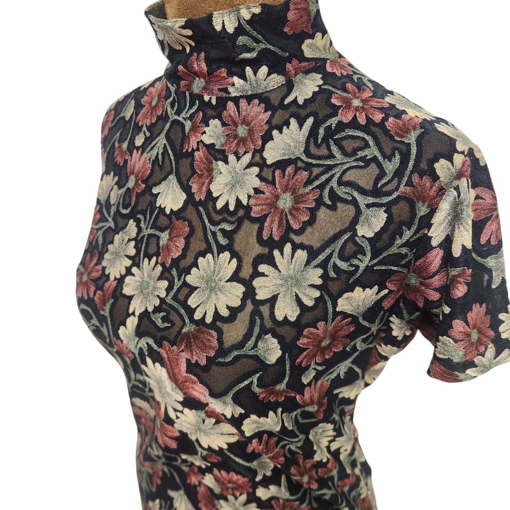 Vintage Frazier Lawrence Women's Size S Top Sheer Floral Mesh 90s Burnout